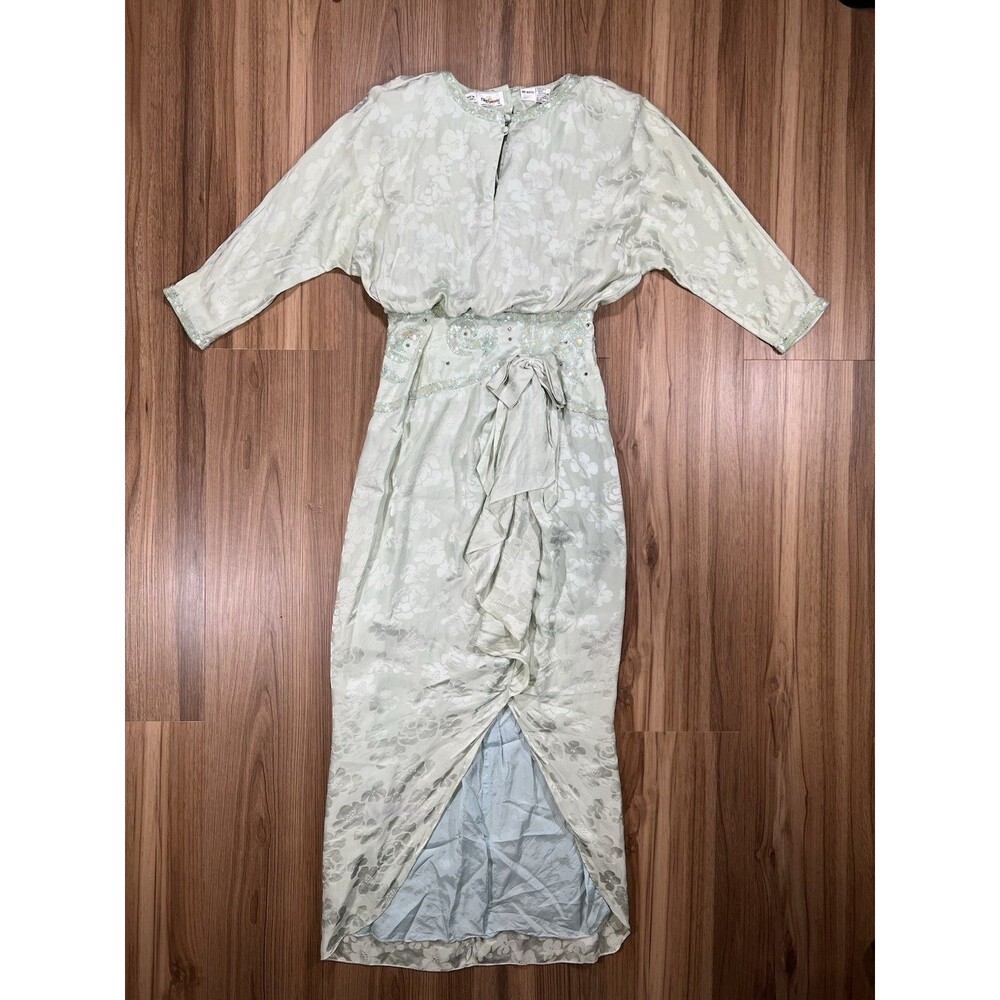 Oleg Cassini By He-Ro Industries Sequin Bead Vintage Evening Dress Green Size 10